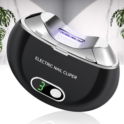 Automatischer elektrischer Nagelknipser mit 3 Geschwindigkeitsstufen und Nagelklammeraufbewahrung, LCD-Digitalanzeige, USB aufladbarer elektrischer Sicherheits-Nageltrimmer (Schwarz)