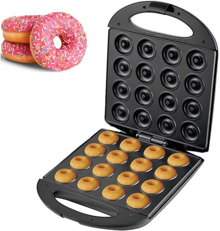 XoTiq Commercial Doughnut Machine,16 Holes Mini Donut Maker Machine,Hole Diameter 4.5cm, Double Side Heating,Thermostatic Heating, Teflon Coating, for Home and Travel