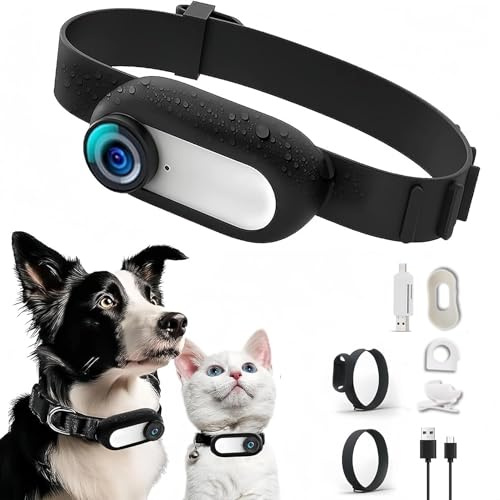 Cuifati Katzenhalsband-Kamera, 1080P HD -Haustierkamera-Halsband 170° Weitwinkel für Hunde und Katzen, Tragbare Body-Sport-Action-Kamera für Haustiere, Kompaktes Hunde-Tracker-Halsband