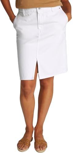 Tommy Hilfiger Donna Gonna in Jeans Straight Lunghezza al Ginocchio, Bianco (TH Optic White), 52
