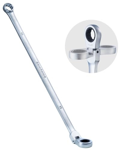 toolant Clé à cliquet extra longue, tête flexible et tête décalée fixe, clé mixte à double extrémité, acier CR-V, métrique 15 mm