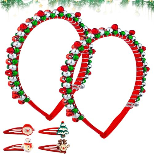 2 Stück Weihnachts Kopfschmuck, Weihnachts Haarreif,Weihnachten Haarschmuck mit Glöckchen,Weihnachtsstirnband,Weihnachts Haarschmuck,Haarreifen Weihnachten,Weihnachten Haarreif für Kinder Erwachsene