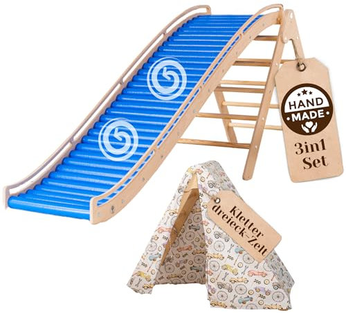 WoodsCraft 3in1 Wellenrutsche mit Kletterdreieck, Sprossenwand für Kinderzimmer & Kinderzelt Indoor | Rutsche Outdoor & Indoor | Kinderrutsche-Rollenrutsche | Kinder & Baby Rutsche für den Garten