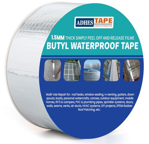 ADHES Cinta Adhesiva de Aluminio de Butilo Impermeable, Con Caucho Fuerte de 50mm x 5m, 1,5 mm De Espesor, Adecuada Para Pérdidas en Techos, Grietas Superficiales