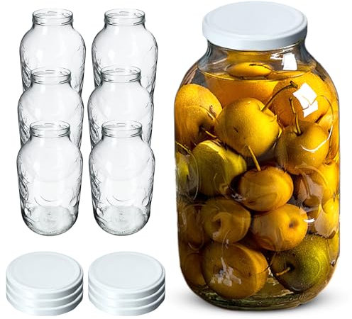 KADAX Tarros de cristal para conservas (5 L, para tapa de rosca, 6 unidades), color blanco