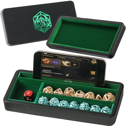 Soar Forge Sanctum Dice Box - Premium Case & Dice Tray for DND - Phone/Pen Slot, Magnetic Lid and Storage for your Sets, Mini's and More - Felt-Lined Vault Holder for D&D and RPG (Emerald Green)