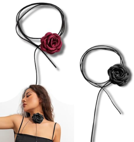 XOXVURI 2 Stück Rose Necklace Rose Choker Flower Necklace Rose Choker For Women Rose Flower Choker Necklace Beach Choker Bridesmaid Wedding For Women Girls, Flannel