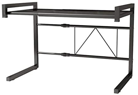 GUIXAN Support de Four à Micro-Ondes, Support de Cuisine, étagère Extensible Noire à 2 Niveaux pour Micro-Ondes, Mini Support de Four avec 3 Crochets de Suspension, Organisateur de rangem