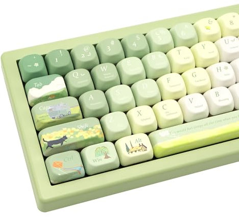 JOLINTAL 131 Tasten Grün MOA Profil Keycap, Fünf Seite Dye Sublimation PBT Keycap Set, Cute Keyboard Keycap Runde Custom Keycap Frühling Ästhetische Keycaps für Mechanische Tastatur