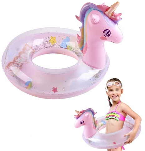 FAINCA Schwimmring Aufblasbarer, Sommer Strand Schwimmreifen, Dicke PVC Schwimmreifen Kinder, Bringen Sie Eine Handpumpe mit, Schwimmringe mit Glitzern, für Strand und Pool 110 * 50 * 70