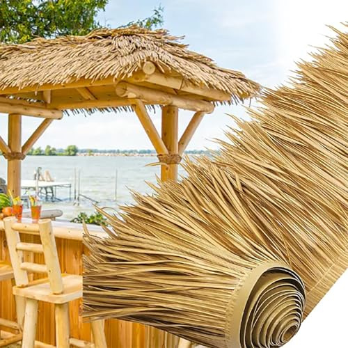 Rollo de paja artificial para techo de jardín tiki bar roof rollo de paja decorativa para techo de paja, artificial palm leaves para cercas, terrazas, decoración de fiest(Size:2m/6.5ft,Color:amarillo)