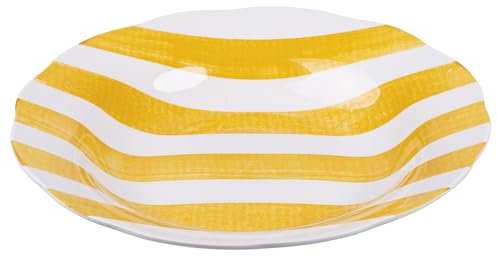 Set 6 Piatto fondo in porcellana, bordo smerlato decoro righe, giallo, Versilia