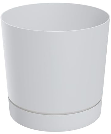 XL plastblomkruka med underlägg, rund, vit, matt – Ø 47 cm – blomkruka stor med avtagbar botten, UV-resistent – trädgårdsdekoration, ytterkruka, blomkruka, växtkruka, frostbeständig