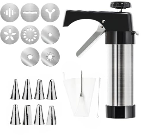 Kronabelle Complete Maker Set, Stainless Steel Cookie Press with 8 Discs & Piping Tips, Dessert Tool Kit for Latin Pastries & S