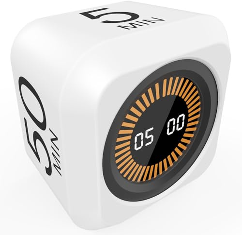 Pomodoro - Temporizador visual giratorio de 5, 25, 10, 50 minutos preestablecido, temporizador recargable de productividad de escritorio con cubierta de silicona, cuenta regresiva personalizada, modo