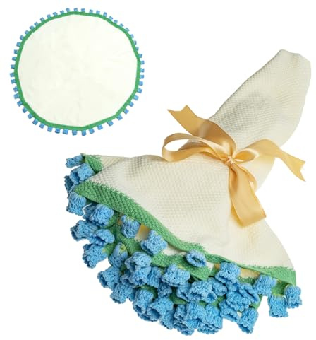 EIGHTOWN Häkeldecke mit Rosenstrauß, handgefertigt, gestrickt, Heimdekoration, Mutter, Muttertag, Geburtstag, Valentinstag (Blaue Maiglöckchen)