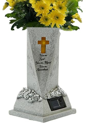 Cimitero - Vaso per tomba solare, statua decorativa con luce, vasi con spiedino per fiori freschi o artificiali, lampada solare per giardino, prato, cortile Memorial