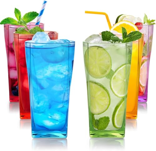 Ulable 12 Oz Reusable Clear Plastic Water Tumblers, Stackable Shatterproof Clear Drinking Glasses, Unbreakable Portable Cups, BPA Free, Set of 6 (Six Colors)