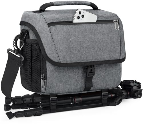 RAINSMORE kameraväska professionell DSLR/SLR/spegelfri kamerafodral vattentät kameraslingväska liten med regnskydd och stativhållare, Grå, Väskorganiserare