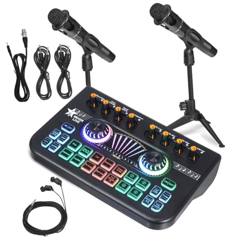 Hemobllo Kit De Equipo Para Podcast Con Micrófono Profesional y Tarjeta De Sonido Grabación De Audio Transmisión y Estudios De Podcast Casa
