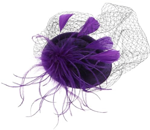 MAGICLULU Coiffe avec Voile Pourpre Vintage Sécurisé et Facile à Porter, Accessoire Chic pour Cocktail et Fête, Petit Chapeau Élégant Style Années 20-30