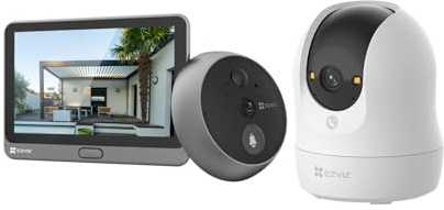 EZVIZ Lotes de CP4 Mirilla de Puerta y C6N G1 3K Camara de Vigilancia Interior