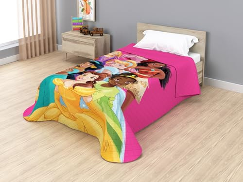 Disney Colcha Bouti Infantil Cama 90, 170x250 cm, Termosellada, Relleno Microfibra 100 g/m², Colcha Ligera Entretiempo (Princesas JE14474VL)
