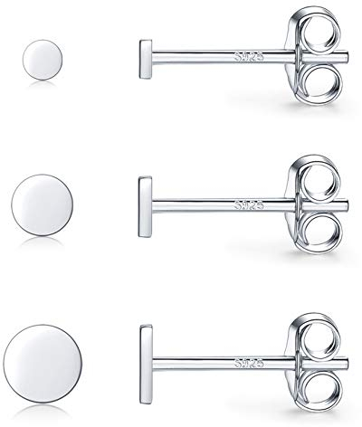 CERSLIMO Ohrringe Silber 925 für Damen Herren Mädchen, 3 Paar Klein Flache Runde Ohrstecker Set (2mm/3mm/4mm) Zierliche Knorpel Tragus Helix Kreis Ohrringe
