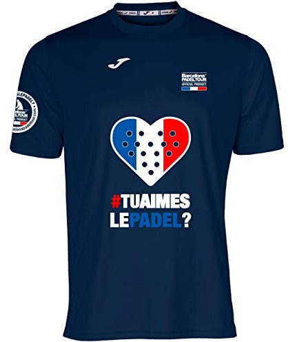 Barcelona Padel Tour - Joma Hommes Crew à Manches Courtes - Micro Mesh Respirant avec Le Cœur du Padel (FR/ES, Alpha/Lettres, L, Taille Normale, Taille Normale, France - Marine)