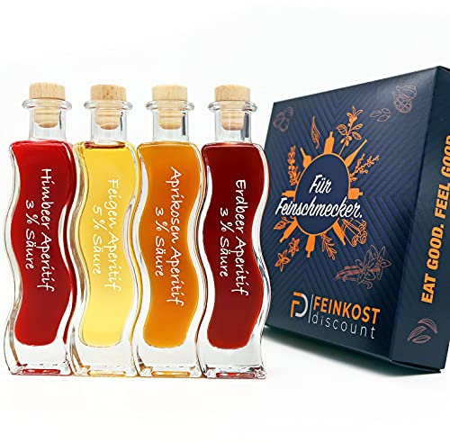 PremiumBOX Geschenkset & Probierset | 4 x 100ml Essig | Mann und Frau | Erdbeer Essig - Aprikosen Essig - Feigen Essig - Himbeer Essig | Feinkost Set