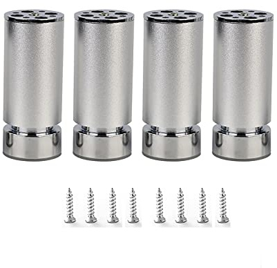 Sonakia Aluminum Furniture Legs, Cylindrical Cabinet Feet, 4x Replaceable Legs, Adjustable Height, Silver Sofa Feet, Used for Bedside Tables, Chairs, Stools, Non-slip, Safe,22cm/8.7in