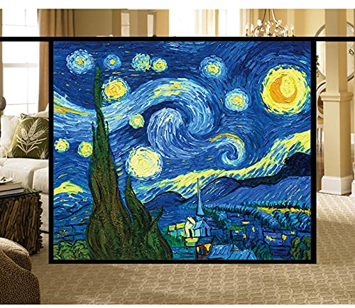 Siunwdiy Van Gogh-Aufkleber Sichtschutzfolie,Selbstklebend Befleckter Kirchenfenster-Film, Fensterfolie-Glasdekorfolie Für Zu Hause Badezimmer Wohnzimmer Dekorativ,B,120x120cm(47x47)