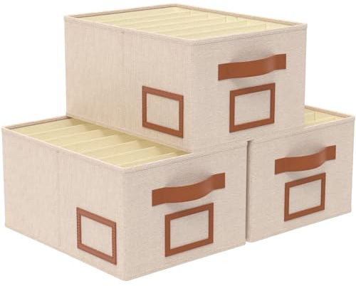 OUTBROS Kleiderschrank Organizer, 40x30x20cm Aufbewahrungsbox, Beige | Schubladen Ordnungssystem 7 Fächer, Ordnungsboxen kleiderschrank faltbar, Schublade Organizer für Hosen, Kleidung, 3 Stück