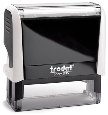 Trodat Printy 4915 – max. 10zeiliger Stempel mit Wunschtext personalisieren, hier gleich online gestalten Gehäusefarbe weiss – Firmenstempel, Adresstempel, mit Wunschtext - 69X24 mm – 7 Zeilen