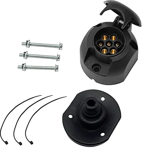 ETUKER 7 Pin Trailer Socket, 12v Towbar Towing Socket Connector with Rubber Gasket, Waterproof for Truck/RV Caravan/Trailer Accessories Adapter