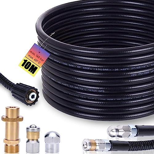 XIIW Rohrreinigungsschlauch Set 10m, 240 bar inkl. M22 Adapter, Düsen starr + rotierend für K2, K3, K4, K5, K6, K7 Hochdruckreiniger universal Rohrreinigungsset Hochdruckschlauch