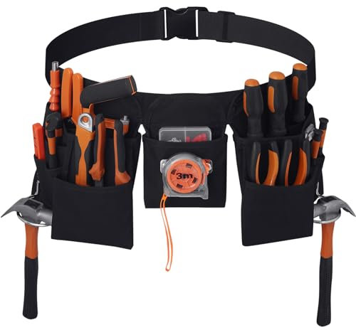 Cinturón portaherramientas para hombres - Cinturón para Herramientas práctico extraíble y ajustable,regalo para el día del padre,adecuado para electricistas,carpinteros,construcción,Negro