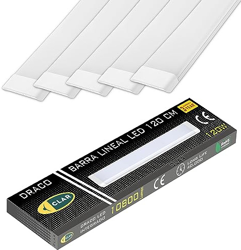 CLAR - Pantalla LED 120 cm, Luminaria Techo, Regleta, Luz Cocina, Barra LED, 4000K (120W Pack 5)