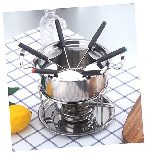 BESTonZON Service à Fondue Au Chocolat De Four à Fusion Acier Inoxydable avec Couvercle Et Brûleur à Gel pour Fondue Au Chocolat Et