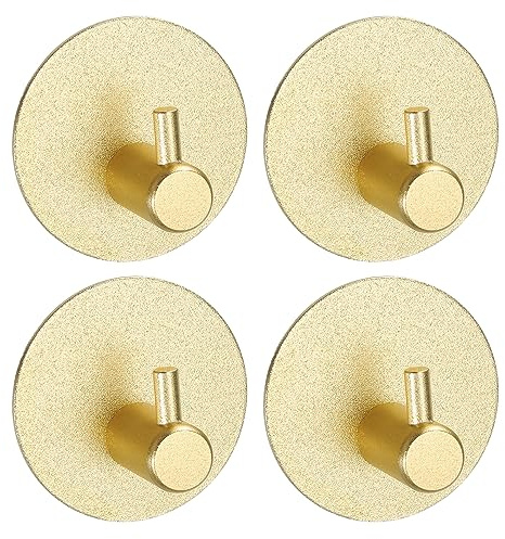 sourcing map 4Stk Klebehaken Wasserdicht Edelstahl Hut Haken Handtuch Haken Bademantel Haken für Küche Tür Schrank Bad Vorzimmer Flure Schlafräume (50mm Rund Gold)