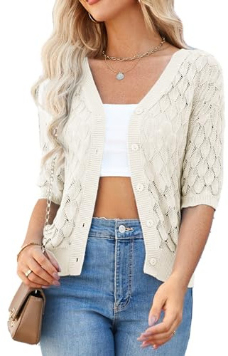 GRACE KARIN Women Lightweight Cardigan Short Sleeve Sweater Elegant Cropped Cardigan