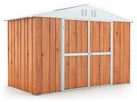 Notek Srl Box in Acciaio Zincato Casetta da Giardino in Lamiera 3.27 x 1.55 m x h2.17 m - 114 kg - 5.06 Metri Quadri (Finitura Legno)