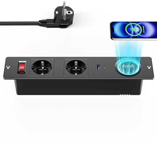 Inbyggt arbetsplan med trådlös laddare, USB C-kontakt PD20W, för kök, kontor, möbler, svart, 2 m kabel