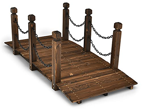 SOARS Ponte in legno con ringhiere e catene, ponte da giardino in legno di abete rosso, robusto ponte per laghetto fino a 180 kg, portata 150 x 67 x 55 cm, ponte decorativo per giardino, laghetto e