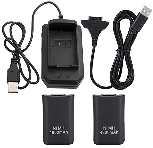 Batería del Controlador Xbox 360, Batería De Repuesto De 4800 MAh, Batería Recargable con Cable USB, Caja De Batería, Cubierta De Batería para Control Xbox 360 (Negro)