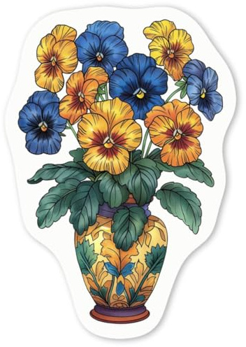 Azeeda 4 x 'Vase with Pansy Flowers' White Premium Vinyl Decal Stickers – Waterproof, Durable & Easy to Apply - for Car Bumpers, Windows, Bins & More - Small (50mm) (DW00121212)