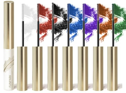 Joyeee 7farben Mascara Wimperntusche Wasserfest, Wimpernfarbe Blau Schwarz Weiße Grün Braun Lila Wimperntusche, 3D Wimpern Volumizing Curling Thick Wischfeste Nicht Verklumpend für Mädchen Frauen