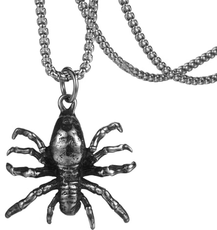 JewelryWe Gothic Halskette Herren Punk Rock Große Spinne Fledermaus Anhänger Kette Edelstahl Vintage Reptil Tier Halskette Retro Silber Schmuck für Halloween Karneval Party Hexe Vampir Kostüm