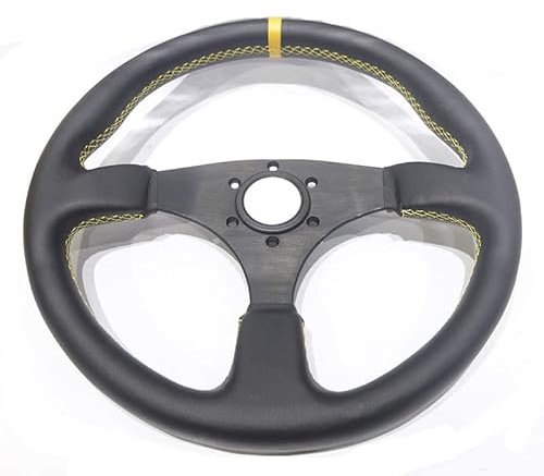 Sportlenkrad Rennsportbuchung 14 Zoll 350mm flacher Drift-Lenkrad/echtes Leder-Lenkrad Holzlenkrad(Yollow Ring)