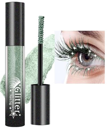 Glitter Sparkle Diamond Mascara 4D Fiber - Green Colorful Waterproof Lengthening for Sensitive Eyes, No Clumping, Fuller Lashes, Lasting All Day